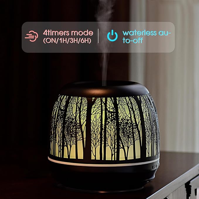 Large Essential Oil Aromatherapy Diffuser for Home Bedroom Metal Hollow Decorative Room Ultrasonic Air Scent Mist Aroma Diffuser 500ML Defusers -Black