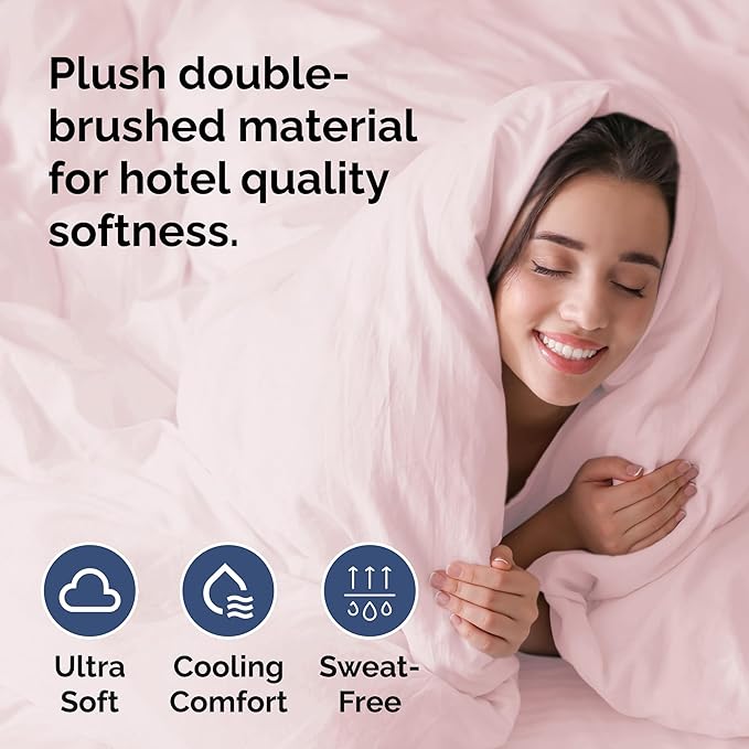 Duvet Cover Queen Size Set - Extra Soft Queen Duvet Cover 90" x 90" with 2 Pillow Shams - Hotel Luxury, Easy Care & Fade Free with Zipper Closures and Ties - Comfy, Cozy & Breathable (Lavender Pink)
