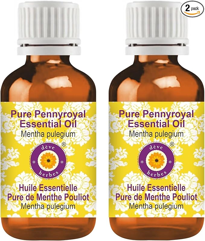 Deve Herbes Pure Pennyroyal Essential Oil (Mentha pulegium) Steam Distilled (Pack of Two) 100ml X 2 (6.76 oz)