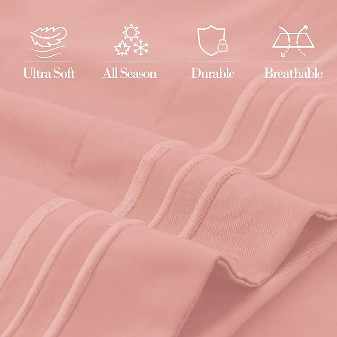 Mocassi 2-Piece Premium Standard/Queen Pillowcase Set 1800 Series Hotel Quality Microfiber - Soft and Breathable with 3-Line Embroidery Wrinkle and Stain Resistant, Easy Care, 20" x 30", Peach Pink