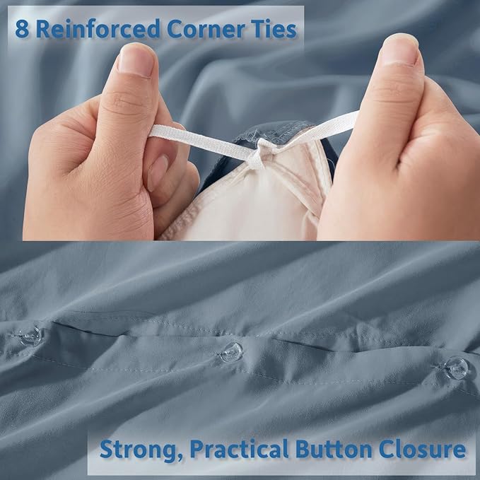 Nestl California King Duvet Cover Set with Comforter Insert - Stone Blue 4 Piece 104x98 Duvet Cover & 2 Pillow Shams with White Quilted Down Alternative Comforter, Ultra Soft, All Season