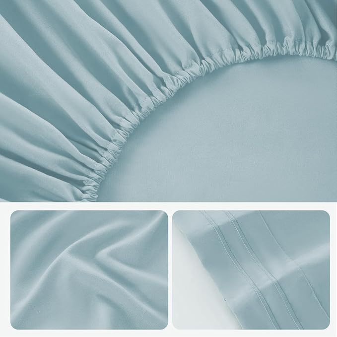 ROSE&RISY Light Blue Sheet Set, 4 Pieces Soft Bedding Queen Sheet Set, Breathable and Cooling,Includes 1 Fitted, 1 Flat, 2 Pillowcases - Deep Pocket (Light Blue, Queen)