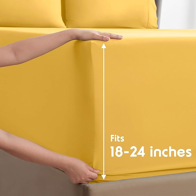 Nestl Extra Deep Cal King Sheet Set - 6 Piece Breathable & Cooling Sheets - Hotel Luxury Bedding Set w/18-24 Inch Deep Pockets - Easy & Secure Fit - Super Soft, Wrinkle Free & Comfy - Yellow