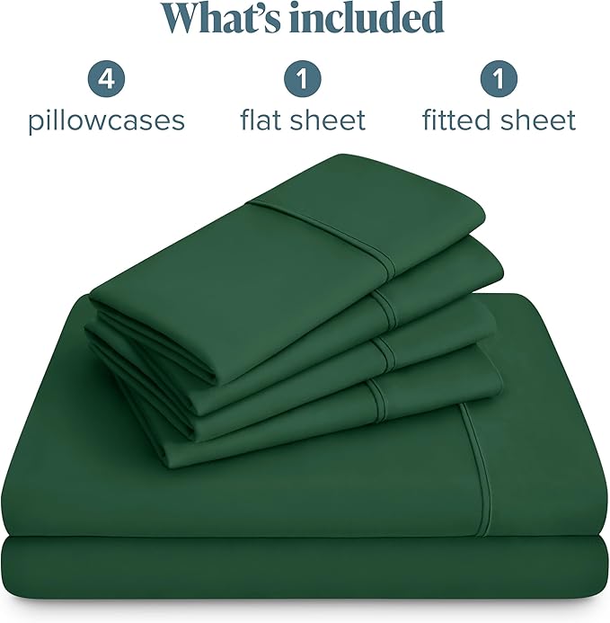 Bare Home Hotel Luxury Full Sheet Set, Extra Soft - 6 Piece Set - Deep Pockets - Easy Fit - Cooling & Breathable - Wrinkle, Fade, Stain Resistant - Includes 4 Pillowcases (Full, Forest Green)