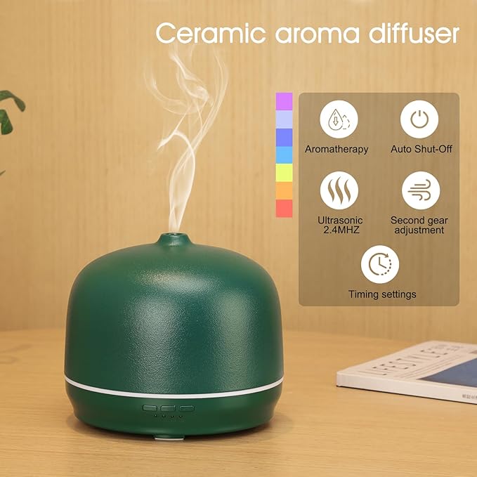 Ceramic Essential Oil Diffusers for Home Large Room, 500ml Aromatherapy Scent Air Diffuser Bedroom Ultrasonic Aroma Defusers with Timed -Orange