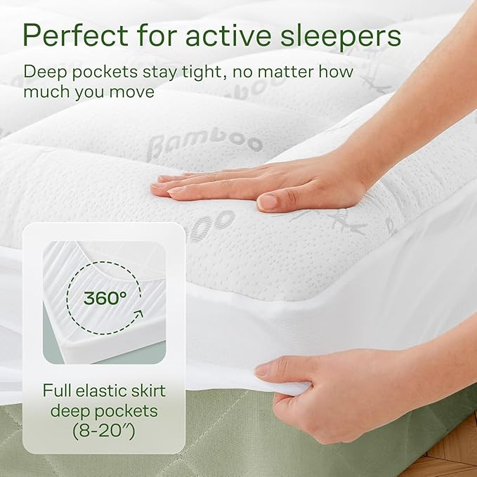 Niagara Sleep Solution Ultra Soft Queen Size Mattress Topper - Viscose Made from Bamboo Pillow Top Mattress Pad for Back Pain Relief - Naturally Cooling for Hot Sleepers, White