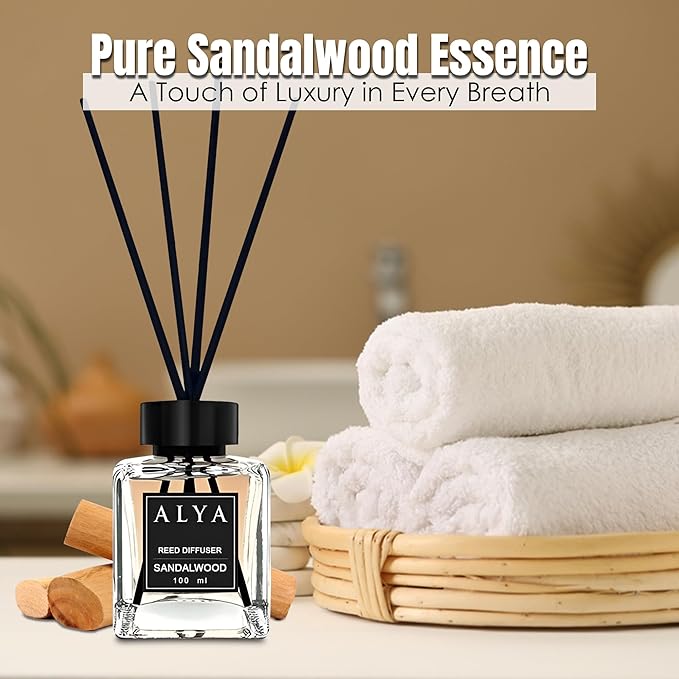 Sandalwood Reed Diffuser for Home - 100ml Long-Lasting Essential Oil Aroma, Magic Scent Diffuser for Bedroom, Bathroom, or Living Room Decor