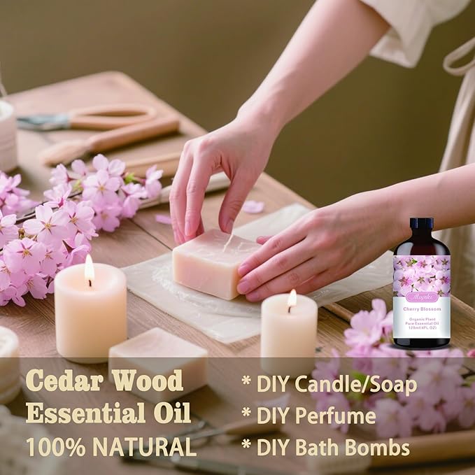 Cherry Blossom Essential Oil – MLYNKL Cherry Blossom Oils 4.33 fl oz for Diffusers, Humidifiers, Massage, DIY Candles, Soap, Cleaning, Home, Yoga, Office, Gifts - 130 ml