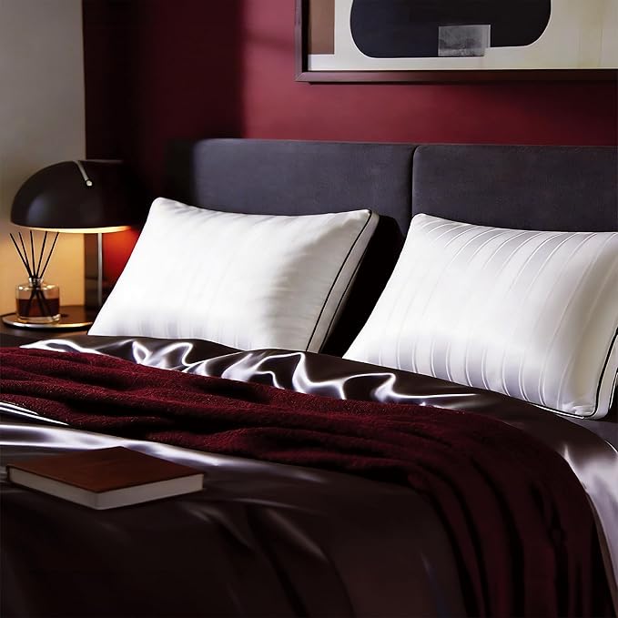 Blue Ridge Home Fashions Luxury Hotel Collection Bed Pillows Queen Size Set of 2, Soft Medium 500 Thread Count Damask Stripe Embroidered 100% Cotton Cover, Gusseted Down Alternative