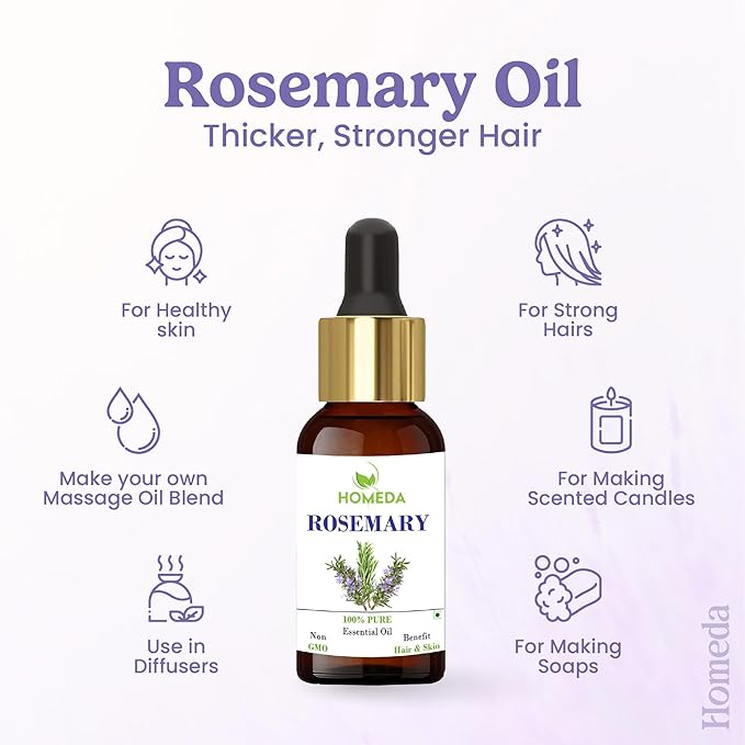 Rosemary Essential Oil, Organic Rosemary Oil for Hair Growth (0.5 fl oz, 15ml) Aceite De Romero Organico, Pure Rose Mary, Cold Pressed Topical Rosmarin for Diffuser, Scalp, Skin