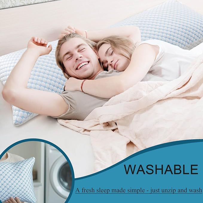 Cooling Pillows for Sleeping, Shredded Memory Foam Cooling Pillow for Hot Sleepers, Adjustable Cool Bed Pillows for Side Back Stomach Sleepers(Queen)