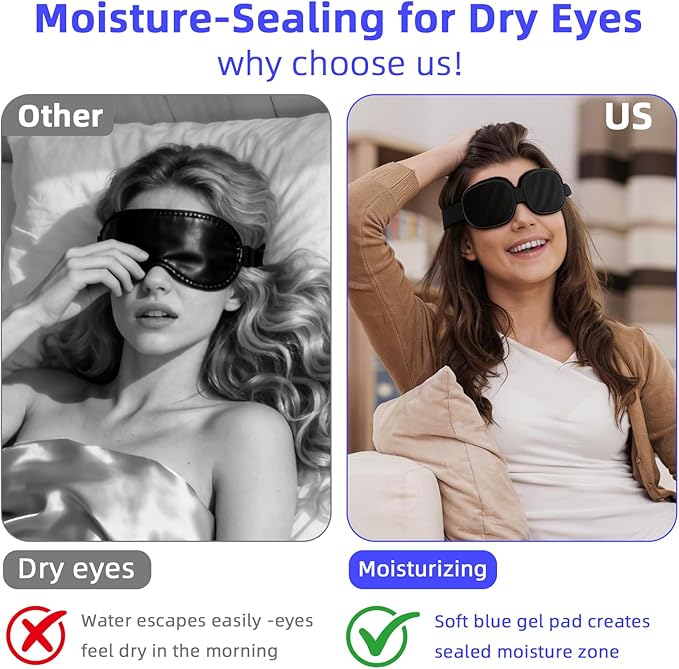 Sleep Mask for Dry Eyes, Moisturizing Blackout Dry Eye Mask with Removable Silicone Cups, Soft Adjustable Comfortable for Travel & Night Sleep