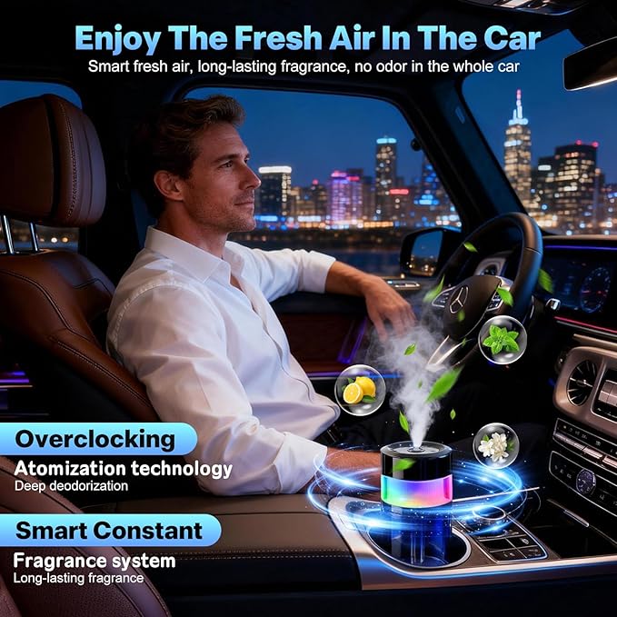 Smart Car Air Freshener - 4 Adjustable Mist Modes Car Air Freshener Diffuser with Starry Sky Projection Auto On/Off Aroma Diffuser for Car Room Home Office Bedroom (Hilton)