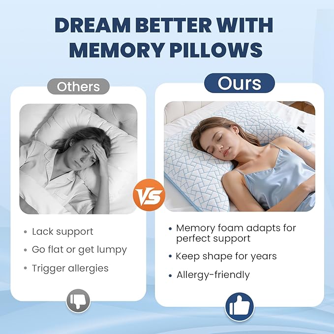 A-Pce Adjustable Pillow, Queen Size Set of 2 Bed Pillows for Sleeping, Luxury Shredded Memory Foam Pillows, Cooling Pillow for Side, Back, Stomach Sleepers, Firm Pillow for Hot Sleepers Neck Support