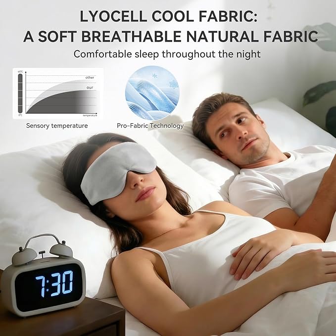 Lyocell Weighted Sleep Eye Mask for Women Men, 7oz & 5.3oz, Removable Washable Weighted Bag, Light Blocking Eye Cover, Soft Eye Shade for Travel Essentials, Office Naps, Gift,Grey