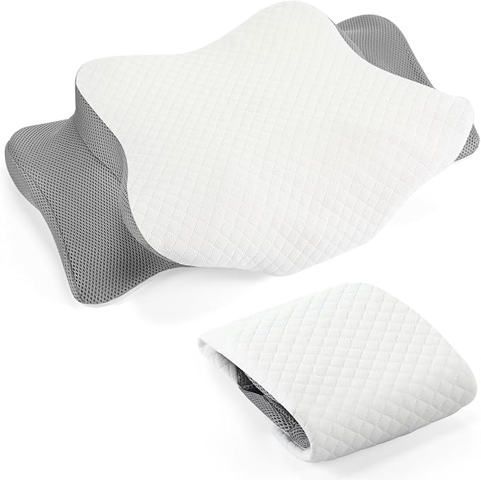 HunnmingRe Cervical Pillow Case Cover Comfortable and Breathable Memory Foam Cervical Neck Pillow Case Cover with Zipper(Light Gray, White,Standard Size)