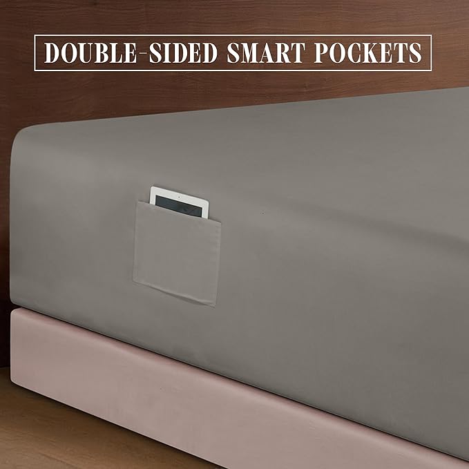Elegant Comfort Luxurious 1500 Premium Hotel Quality Microfiber 4-Piece Sheet Set, 18-24 Inches Deep - Extra Deep Pocket Sheets - Ultra Soft 4PC Deep Pocket Sheets, California King, Gray