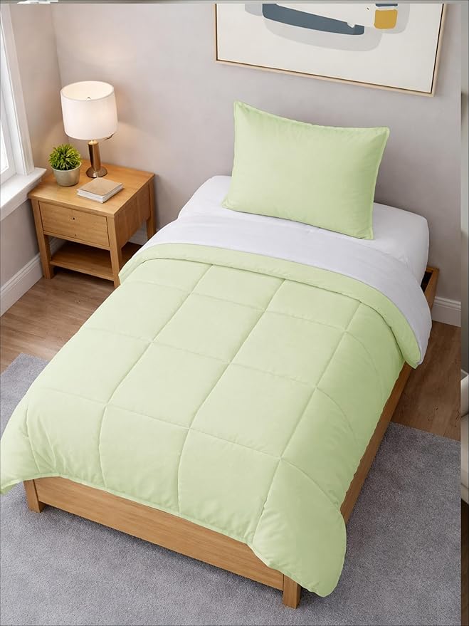Twin Comforter Set - 2 Piece Bed Set for All Seasons - 1 Soft Quilted Comforter w/ Corner Tabs & 1 Pillow Sham - Comfy & Breathable - Premium Down Duvet Insert - Oeko-TEX - Twin Size, Light Sage Green