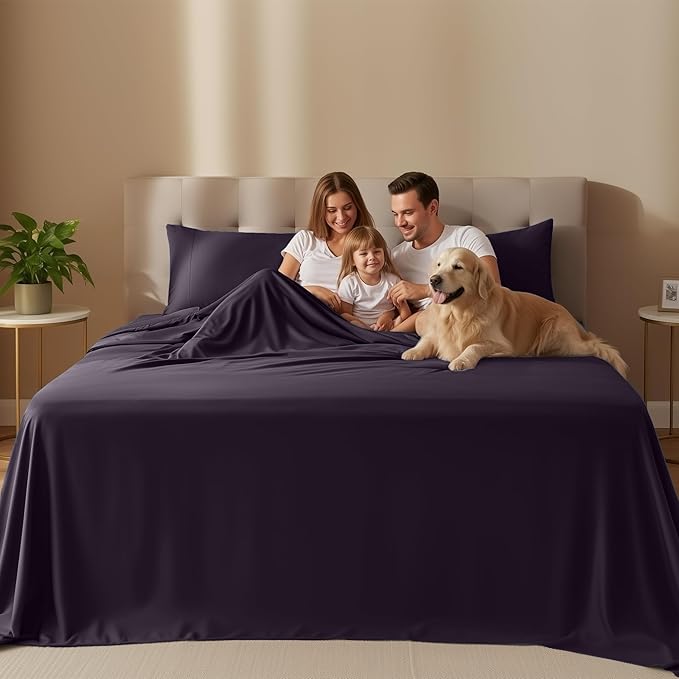 Utopia Bedding California King Size Sheet Set – 4 Piece Bed Sheets, Soft and Breathable Microfiber, Includes 1 Fitted Sheet, 1 Flat Sheet and 2 Pillowcases – Oeko Tex (Purple)