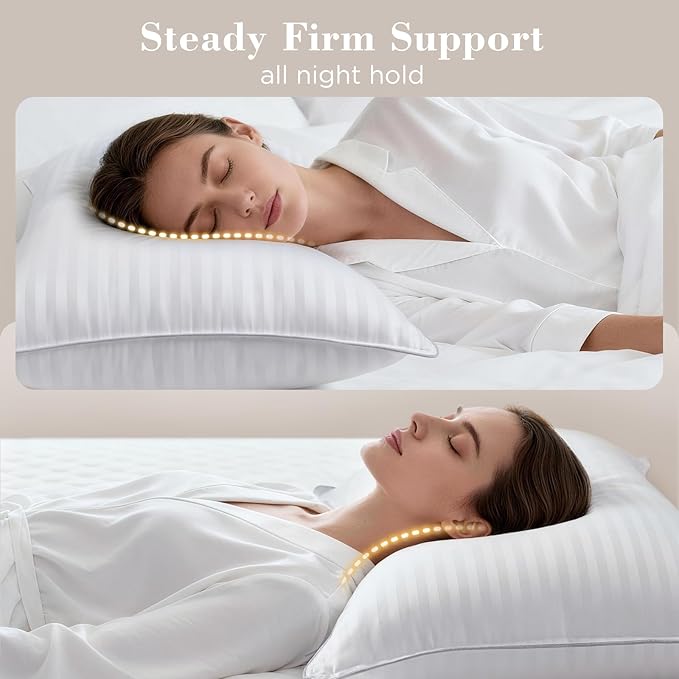 viewstar Bed Pillows Queen Size Set of 2, Hotel Collection Down Alternative Pillows for Side, Back or Stomach Sleepers, Stable Neck Support, Striped White