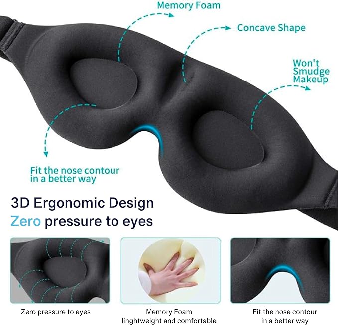 Sleep Eye Mask for Women Men, 3D Light Blocking Blindfold, Soft Comfort Eye Shade Cover for Travel Yoga Nap, Concave Molded Night Sleep Mask, Silk Sleep Mask, Eye Mask for Sleeping Sleeping mask,