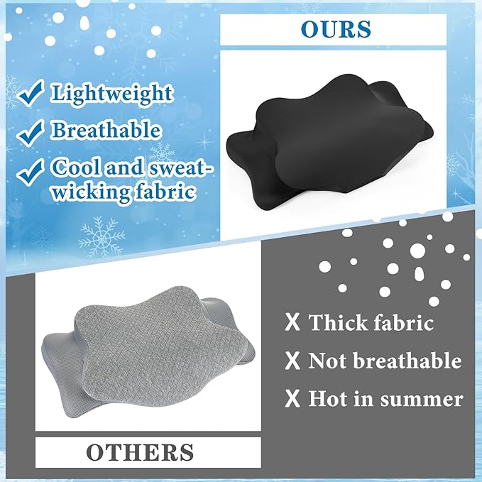 Hahafelt Cooling Cervical Pillowcase Cover with Envelope Closure (Only Pillow Case) Ergonomic Neck Pillowcase Smooth Soft Cool Pillow Cover for Side Back Stomach Sleepers(Black,Queen Size)