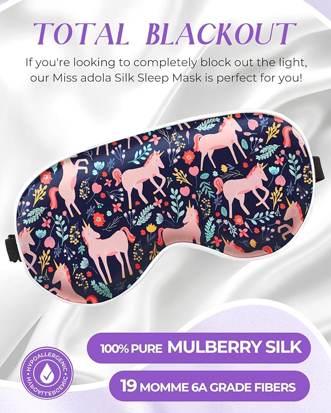 Miss Adola Sleep Mask for Kids - Cute Kawaii Cartoon Silk Sleeping Mask with Adjustable Strap Soft Smooth Light Eye Mask for Sleeping Silk Kids Eye Cover for Boys Girls Teens, Ice Cream Planet