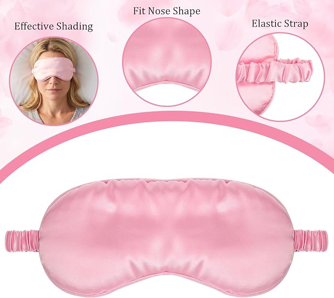3 Pcs Sleep Mask, Block Light Eye Sleep Shade Cover Silk Eye Mask for Night Sleeping Office Travel Suitable for Men Women (Pink/Black/Dark Blue)
