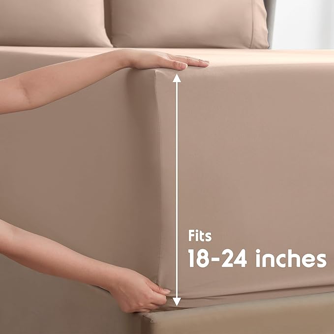 Nestl Extra Deep King Sheet Set - 6 Piece Breathable & Cooling Sheets - Hotel Luxury Bedding Set w/18-24 Inch Deep Pockets - Easy & Secure Fit - Super Soft, Wrinkle Free & Comfy - Taupe Sand