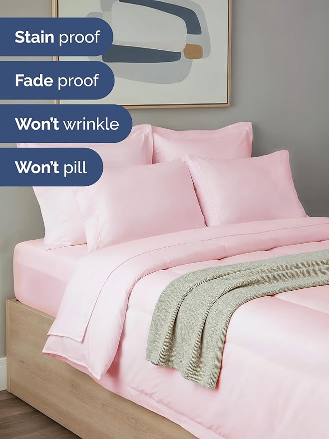 Queen Comforter Set - 7 Piece Bed in a Bag Queen Size Bed Set - Down Alternative Comforter, Flat Sheet, Fitted Sheet, Pillowcase & Shams for All Seasons - Ultra Soft, Comfy, Breathable - Lavender Pink