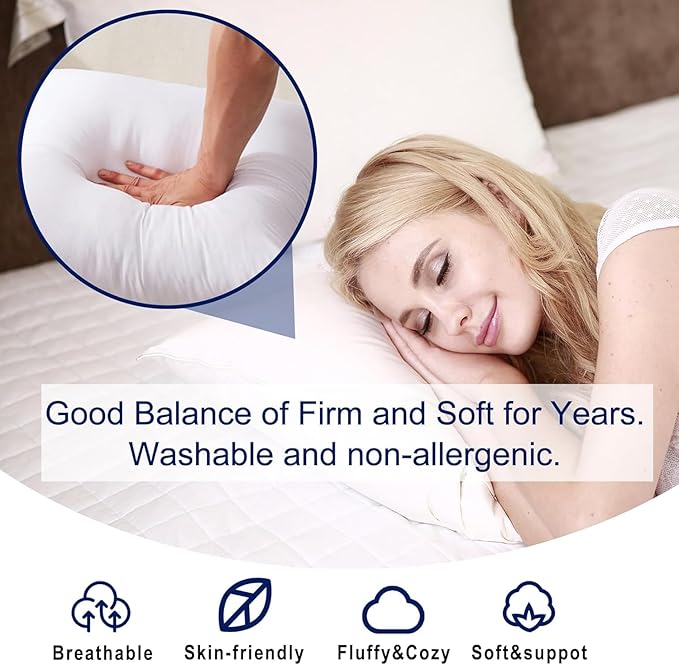 HITO 14x22 Pillow Inserts (Set of 2) - Down Alternative 100% Cotton Cover Decorative Square Throw Pillows White for Couch Bed Sofa