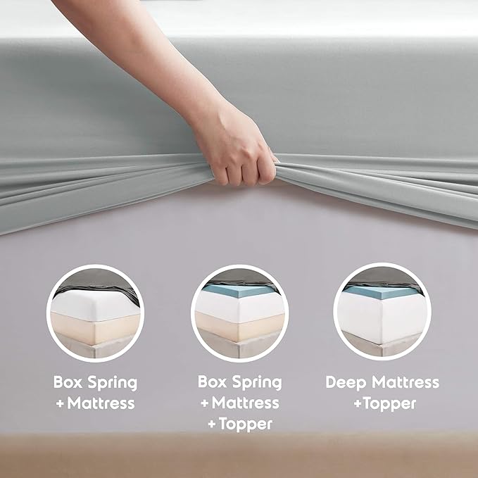 Nestl Extra Deep Split King Sheet Set - 7 Piece Breathable & Cooling Sheets - Hotel Luxury Bedding Set w/18-24 Inch Deep Pockets - Easy & Secure Fit - Super Soft, Wrinkle Free & Comfy - Light Gray