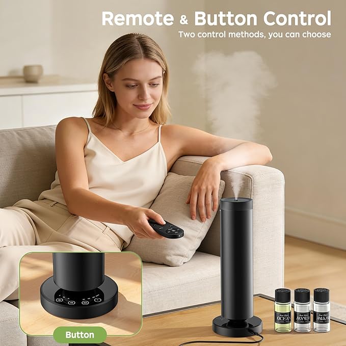 Waterless Scent Diffuser Kit with Lights -Max 2000 Sq Ft Coverage, Essential Oil Diffuser for Home,Hotels,Offices,Spas,Aromatherapy Diffuser Large Room, Included 106ml Scent Oils, Black, 10.6In