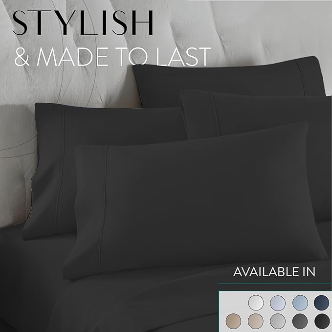 Danjor Linens Bed Sheet Set Queen Size for Hot Sleepers, Hotel Premium Sheets with 4 Pillowcases, Lightweight Brushed Microfiber Deep Pockets, Breathable Cooling 6 Piece Bedding Sets, Black