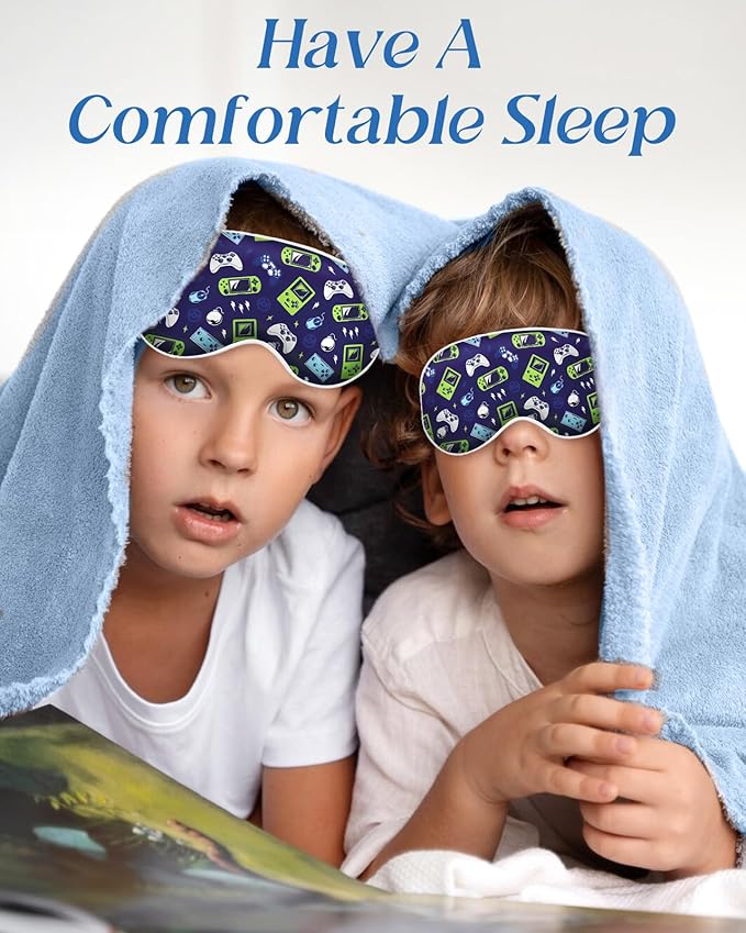 Miss Adola Sleep Mask for Kids - Cute Kawaii Cartoon Silk Sleeping Mask with Adjustable Strap Soft Smooth Light Eye Mask for Sleeping Silk Kids Eye Cover for Boys Girls Teens, BU Green Game