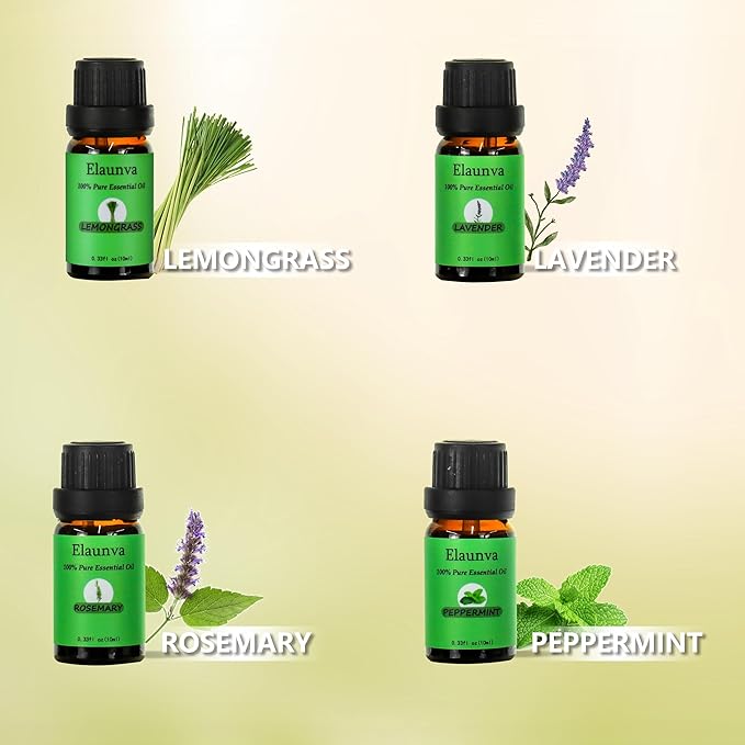 Essential Oils Set,100% Pure Natural,4 Scents(Peppermint/Rosemary/Lemongrass/Lavender),for Aromatherapy and Home Fragrance,Aroma Therapy Oil,Gift for Christmas Gifts (0.33Fl Oz*4, Grass Set)