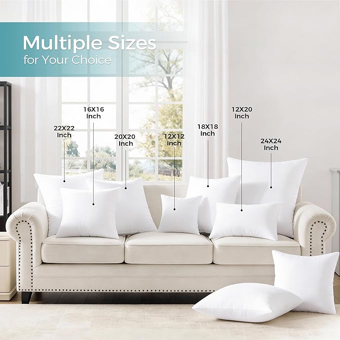 puredown® 22x22 Throw Pillow Inserts Set of 1 – Supportive & Fluffy Down Alternative Pillow Forms for Couch, Sofa & Bed, Indoor Decorative Cushion Stuffer