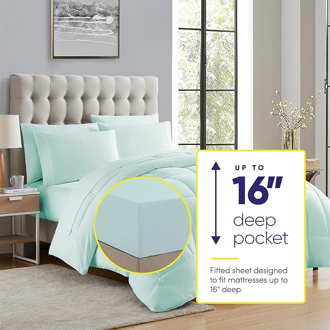 Sweet Home Collection RV Short Queen Comforter Set for RV Camper - Comforter Set with Fitted & Flat Sheet, 4 Pillowcases - Tailored for RV Short Queen Beds - Cozy Essentials for Your RV Bedroom, Aqua
