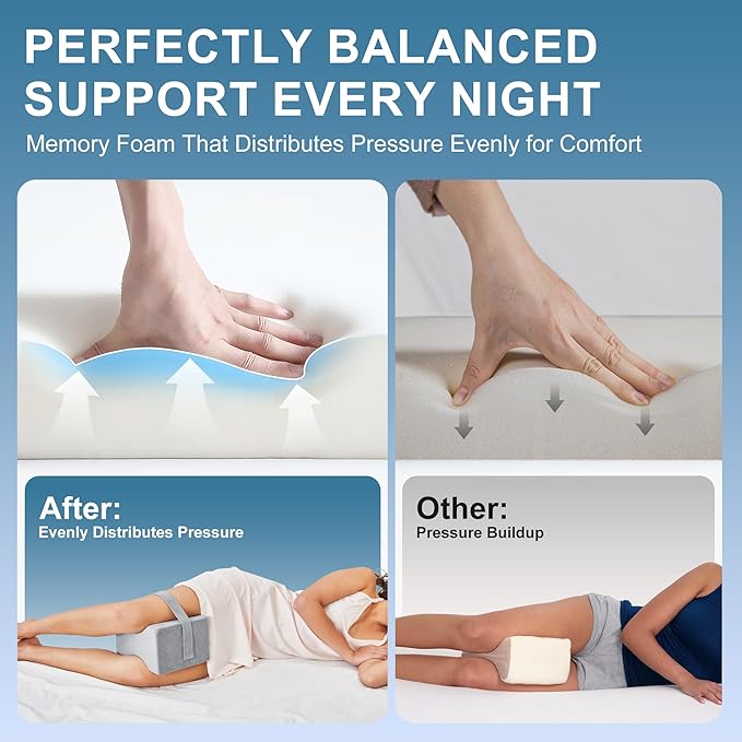 UJPFEO Knee Pillow for Side Sleepers, Leg Pillow for Sciatica, Back, HIPS, Knees, Joints Pain Relief,Pillows for Between Legs While Sleeping Spine Alignment Support & Relieves Pressure,Natural Gray