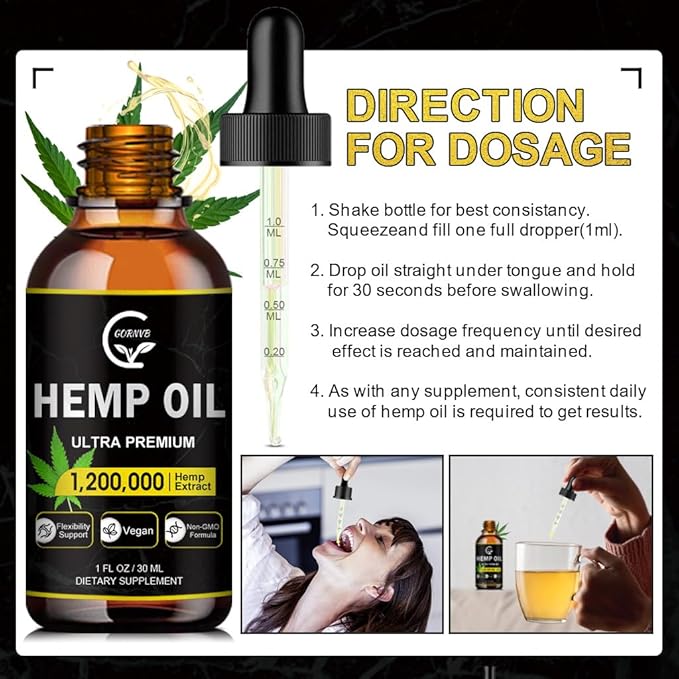 (3-Pack) High Potency Hemp Oil - Maximum Strength, Immune System Support, Focus Calm, Relaxation, Mood, Pure Extract, Organic, Vegan, Non-GMO