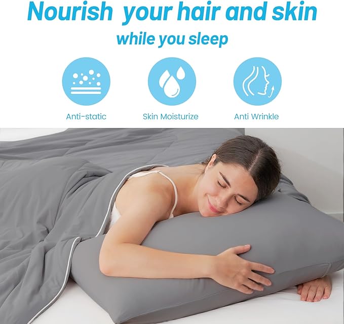 Cozy Bliss Cooling Pillow Cases for Hot Sleepers, Q-Max>0.45, Queen Size Set of 2, Soft & Silky Pillow Covers with Envelope Closure,Gift, Dark Gray, 20x30 Inches
