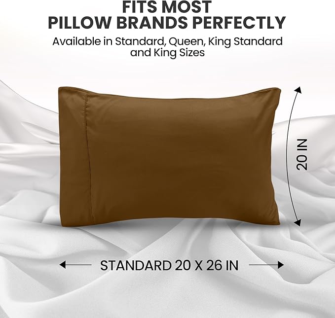 Utopia Bedding Standard Pillow Cases - 2 Pack - Envelope Closure - Soft Brushed Microfiber Fabric - Shrinkage and Fade Resistant Pillow Covers Standard Size 20 X 26 Inches (Standard, Mocha)