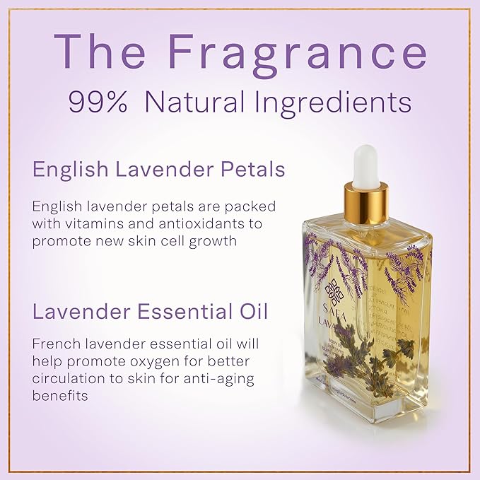 SAFA Lavender Oil - Multi Purpose Essential Body Oil – After Shower Body Oil – Pure Organic Lavender Oil for Face, Hair & Nails- Long Lasting Fragrance – Ideal Gift for Women - Alc Free (4 Fl Oz)