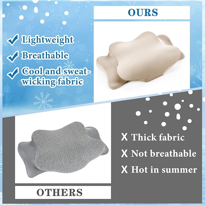 Hahafelt Cooling Cervical Pillowcase Cover with Envelope Closure (Only Pillow Case) Ergonomic Neck Pillowcase Smooth Soft Cool Pillow Cover for Side Back Stomach Sleepers(Champagne,Queen Size)