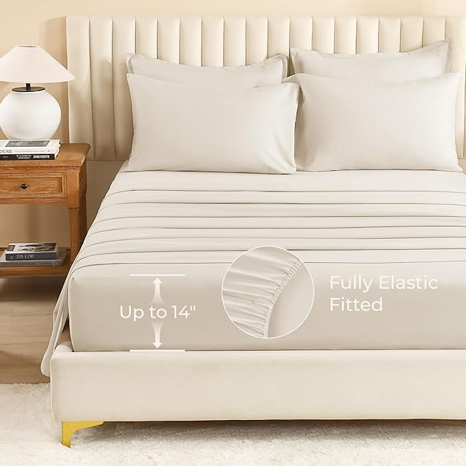 Litanika Super King Comforter Sets Beige - 7 Pieces Bed in a Bag Oversized King Bedding Comforter Sets, Solid Lightweight Bed Set with Comforter, Sheets, Pillowcases & Shams
