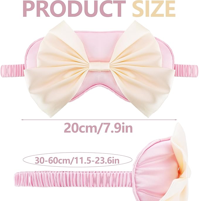 Silk Bow Sleepping Eye Mask - Soft Silk Pink Comfortable Blindfold Block Light Eyes Masks for Women Travel Bed Sleep Office Sleepover Nap Party Gift Supplies