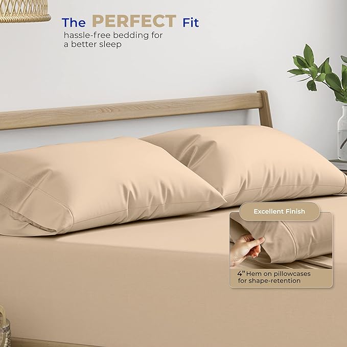 Thread Spread 100% Cotton King Size Pillow Cases Set of 2 - Luxury 400 Series Glee Collection Pillow Cases King Size (Taupe), Soft Cooling Breathable & Durable Sateen Hotel Cotton Pillowcases