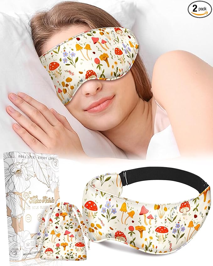 Miss Adola Cute Silk Weighted Eye Mask - Sleep Mask for Women Wife Mom for Sleeping Heat and Cold Lavender Mulberry Silk Eye Mask for Dry Eyes Ajustable with Drawstring Bag, Plant