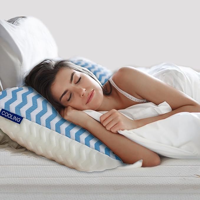 Pillows Queen Size for Bed - Firm Pillow for Back Stomach and Side Sleeper - Shredded Memory Foam Cooling Pillow for Neck and Shoulder Pain Washable Adjustable