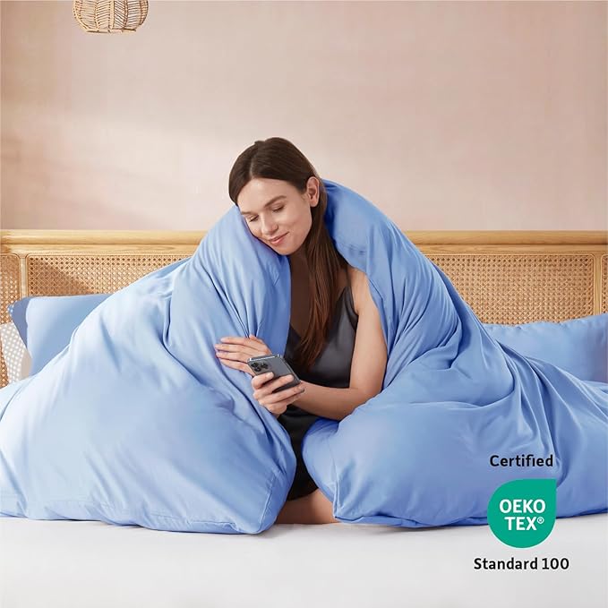 Nestl Full Duvet Cover Set with Comforter Insert - Calm Blue 4 Piece 80x90 Duvet Cover & 2 Pillow Shams with White Quilted Down Alternative Comforter, Ultra Soft, All Season